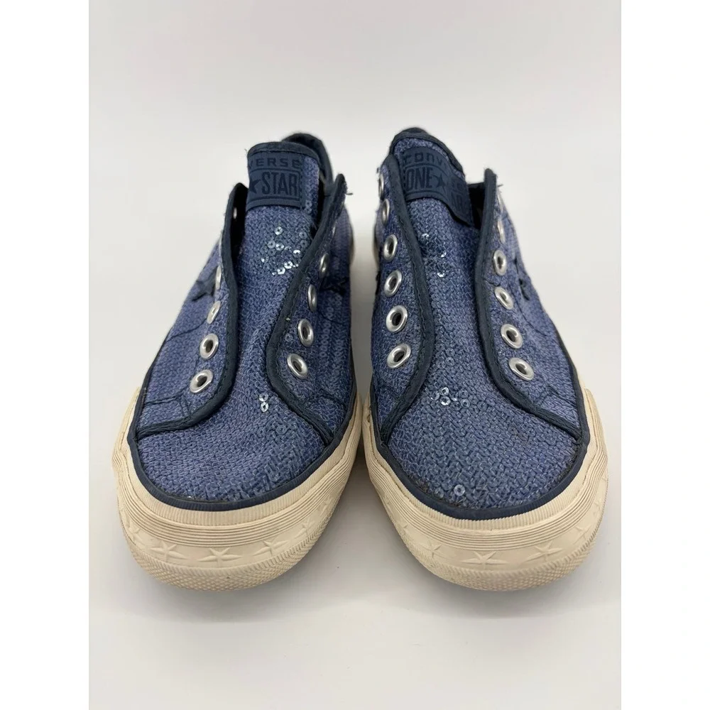 Converse One Star Womens 8 Blue Sequin Slip On Sneakers Chuck Taylors Retro